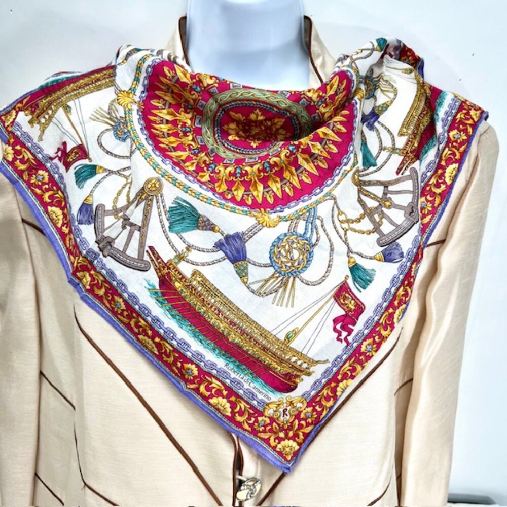 New  Set of 2 Handkerchief/Mini Scarfs Valentino, cotton 18" red pink floral(25) - Picture 7 of 10